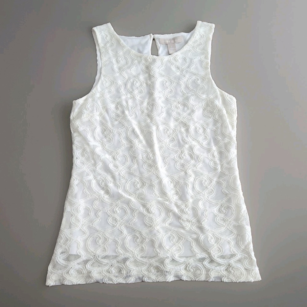 Banana Republic Womens Sleeveless Ivory Embroidered Top Layer Lined Blouse Small